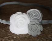 Gray and White Baby Headband - Felt Flower Girls Hairband - Newborn through Adult