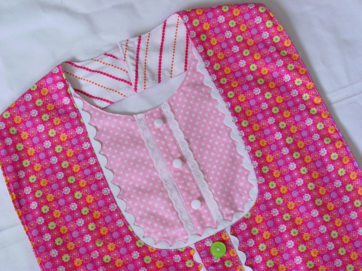 Funky Flowers & Dots - Jumper Dress Style Bib -  Special Occasions and Everyday Use