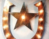 Horse shoe star lighted metal marble rust finish light fixture