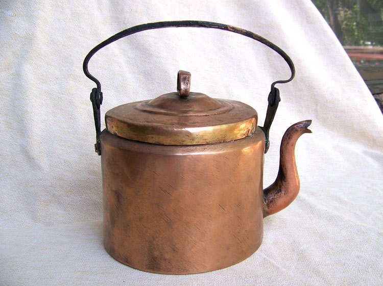 Dovetailed copper tea kettle tea pot gooseneck antique hand forged
