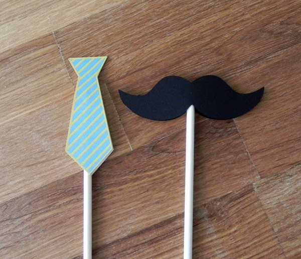 Cupcake Toppers: Little Man Ties and Mustaches Baby Shower or Birthday Party - die cut mustaches ties