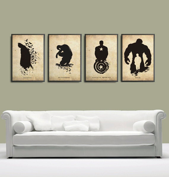 Spiderman, Batman, Incredible Hulk and Captain America Superheroes Poster Set 11x17