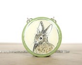 Sage Rabbit Medallion Necklace- Watership down inspired jewelry piece- hand painted rabbit  black friday cyber monday sale