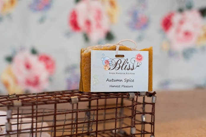 Autumn Spice Harvest Pleasure, pumpkin apple butter and cinnamon scented soap bar.
