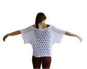 Plus Size White Sweater - L XL Cotton Knit Top -  Spring Summer Fall Fashion - Women Teens Accessories - Womens Cape - Poncho