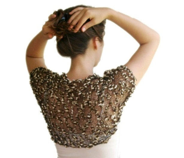 Golden Black Shrug  -  Knit Bolero - Sweater - Vest -  Spring Fall Winter Fashion - Women Teens Accessories