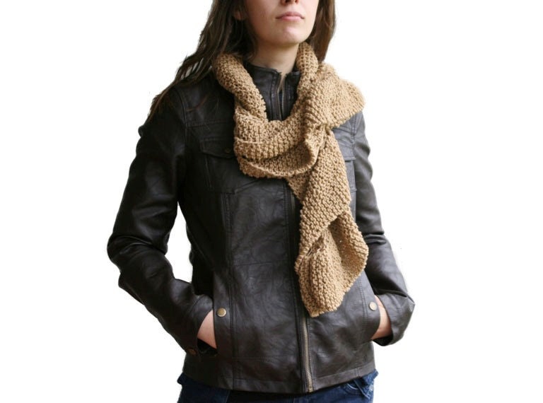 Knit Scarf Ruffled in Light Brown - Fall Winter Fashion - Women Teens Accessories - Christmas Gift