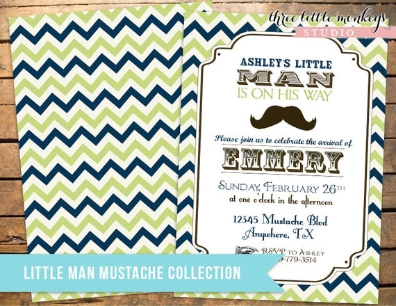 Vintage Little Man Mustache Baby Shower Invitation - Green and Navy Il_570xn