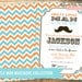 Vintage Little Man Mustache Baby Shower Invitation - Orange and Aqua
