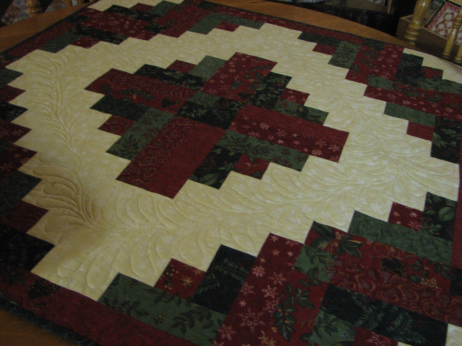 Log cabin table topper, wallhanging