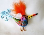 Bird brooch whimsical colorful jewelry pin - artistJP