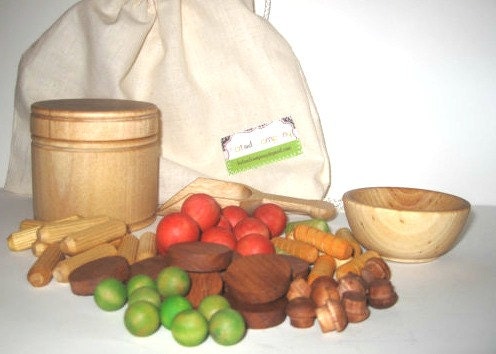 Pasta in a bag set. Play kitchen wooden food.