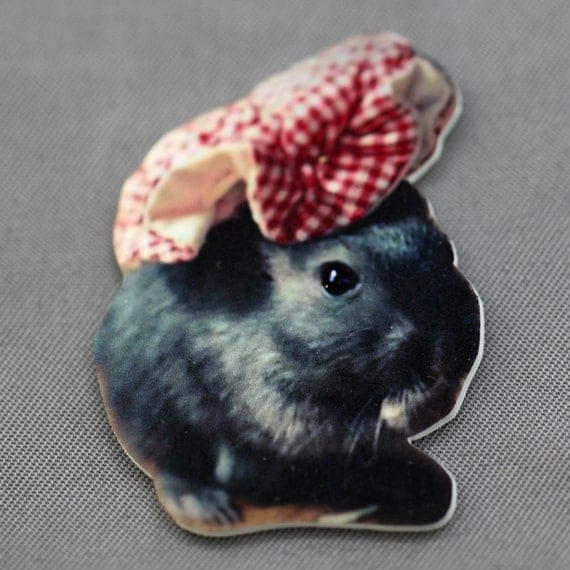Refrigerator Magnet Gerbil Wearing A Vintage Red Checked Cap Hat Shrink Plastic