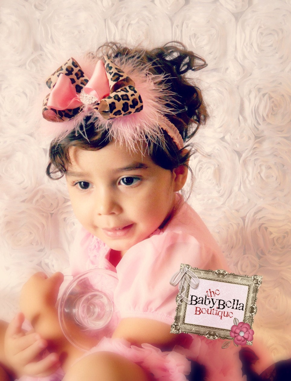 Baby Girl Leopard and baby pink double bow headband, ,Baby Headbands.Girl Headbands.