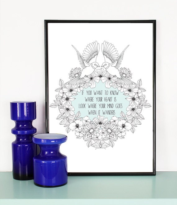 Your Heart - A3 Print - Quote illustration birds butterflies flowers