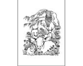 The Animals - A3 Print - Swedish print, scandinavian, owl, vegan, summer, flowers, deer