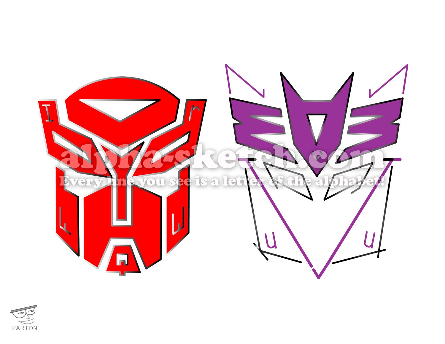Transformers - Autobot and Decepticon Logos - Alphabet Drawing
