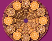 Around in a Circle - Orange and Purple Remix (8" x 8" square geometric kaleidoscope art)