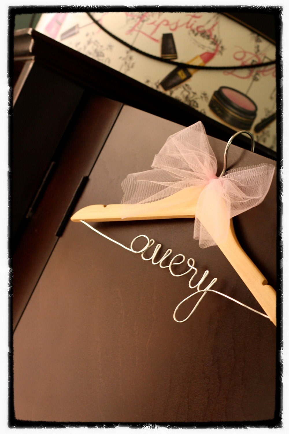 Personalized Children's Decorative Wooden Wire Hanger w/ Tulle Bow