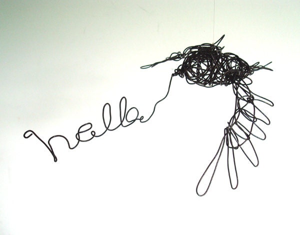 HELLO Flying BIRD - Original Handmade Wire Bird Sculpture