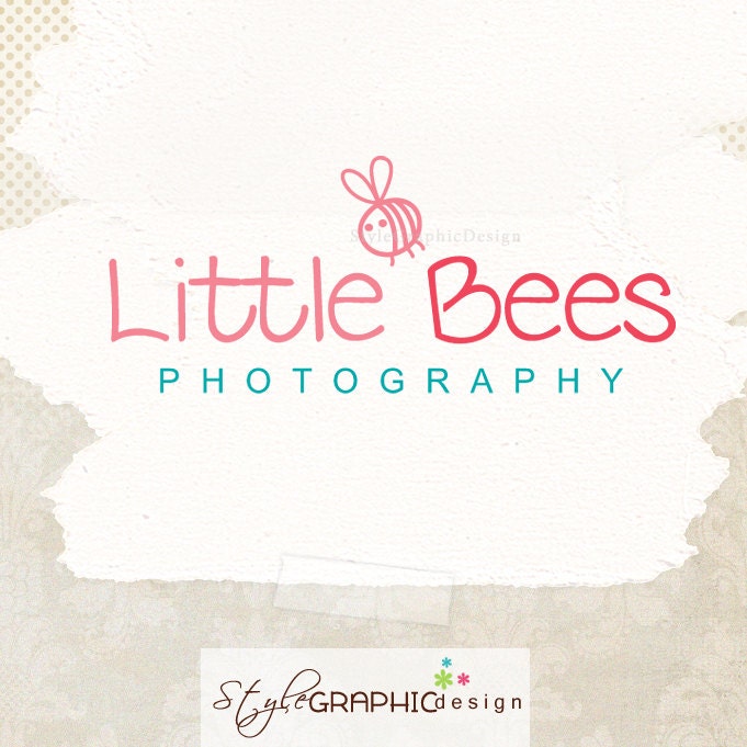 Cute ooak hand drawn logo premade small business premade logo boutique logo with cute bee and watermark