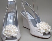 Ivory Wedding Shoes -- Ivory Slingback Wedges With Matching Flower Adornment