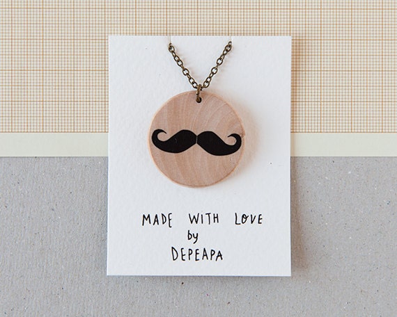 Mustache - illustrated wooden necklace