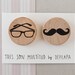 Glasses and mustache - Pack of illustrated wooden brooches