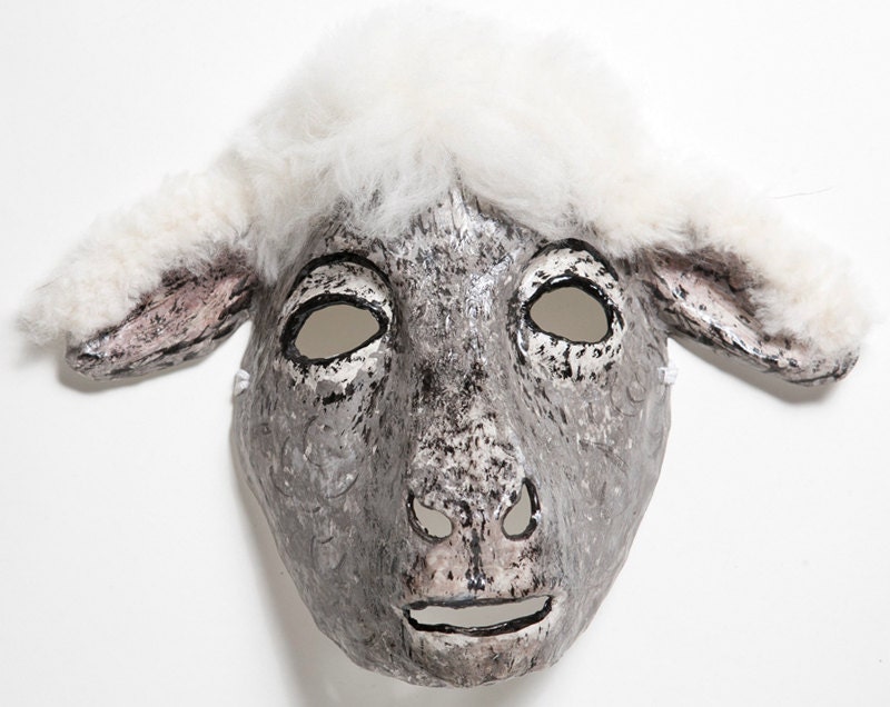 Paper mache sheep mask