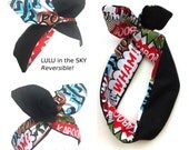 Rockabilly PIN UP Black - Comic Zap REVERSIBLE wire headband Alexander Henry. Hairwrap