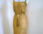 CEIL CHAPMAN SPECTACULAR 1950s Gold Glass Bead Encrusted Silk Glamorous Red Carpet Torch Gown Dress - Hollywood Elizabeth Taylor Grace Kelly