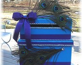 ARTSY  Two Tiered Wedding Money Card BOX With PEACOCKS  Customize   Ready To Ship