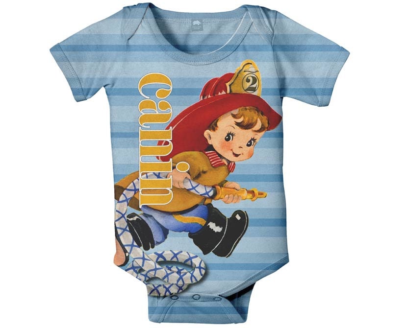Fireman Baby Onesie, Personalized Boy's Fire Fighter Birthday Shirt