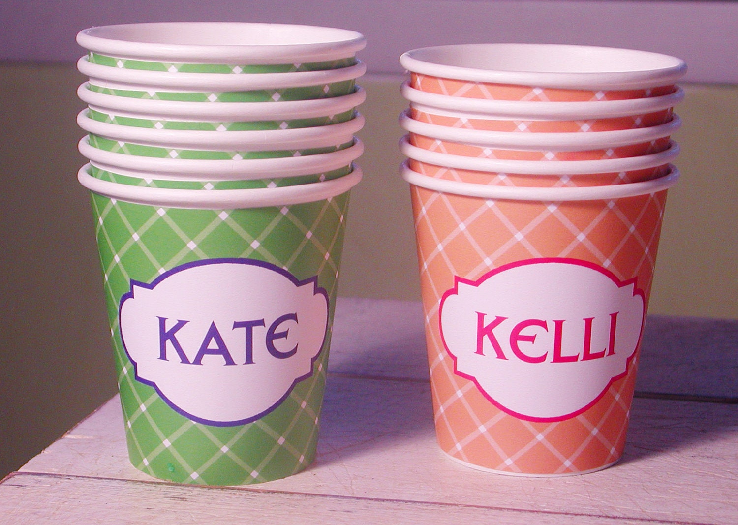 Personalized Hot/Cold Criss Cross Pattern Paper Party Cups - Choose Your Color - Set of 12 Il_570xn