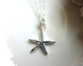 Silver Starfish Necklace Sterling Silver Chain - Wedding Jewelry - Bridesmaid Jewelry - Christmas Gift - Gift Under 30