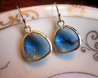 Sapphire Blue Earrings Gold Navy - Bridesmaid Earrings - Wedding Earrings - Bridal Earrings