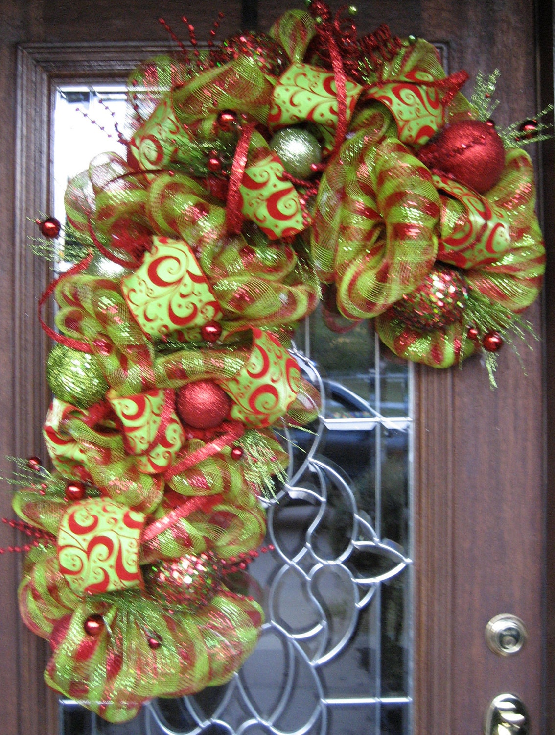 Deco Mesh Lime and Red CANDY CANE WREATH