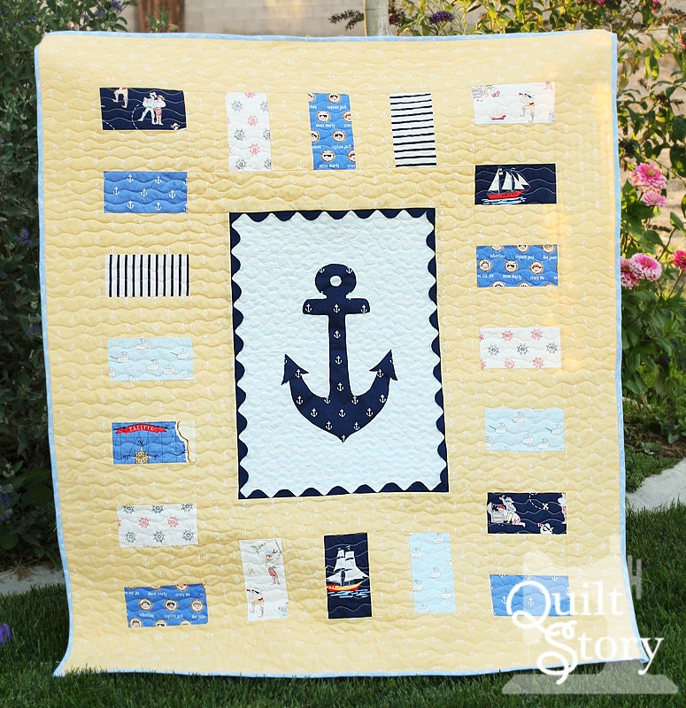 PDF Quilt Pattern "Anchors Away" Simple Modern Baby Quilt Pattern