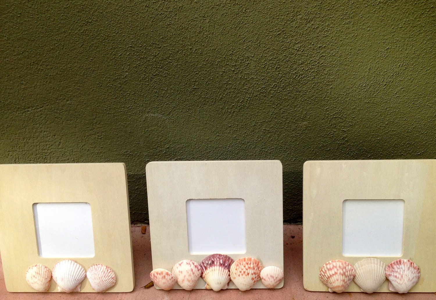Beautiful Seashell Embellished Wooden Picture Frames- Set of 3
