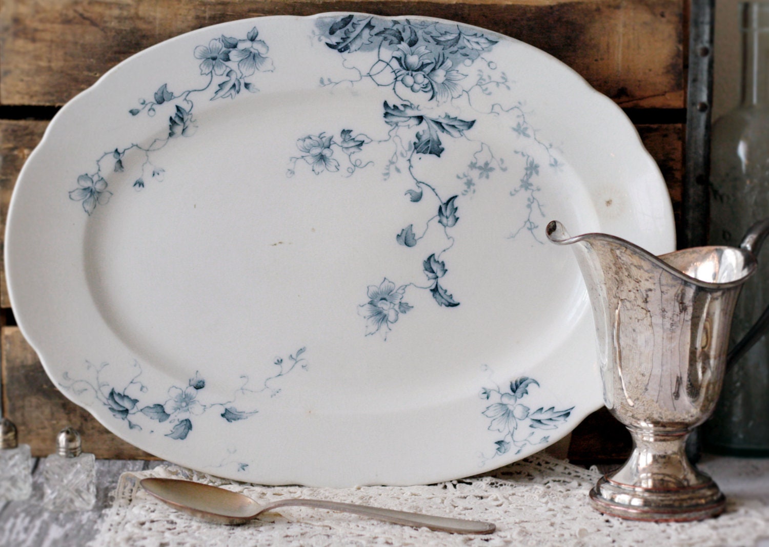 RARE - Antique English Blue Transferware Ironstone Large Platter - by W.H. Grindley & Co. - circa 1891
