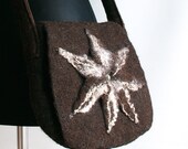 Eco friendly handmade dark brown womans felted shoulder purse bag - Designer chocolate brown over shoulder bag purse - Ready to ship