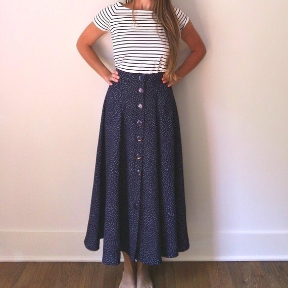 navy polka dot maxi skirt