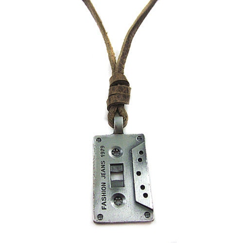 Brown real Leather and alloy pendant adjustable necklace mens necklace  unisex necklace cool necklace B94