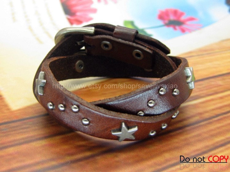 Adjustable Punk Brown Leather Rivets Bracelet  mens bracelet cool bracelet jewelry bracelet bangle bracelet  cuff bracelet 1137S