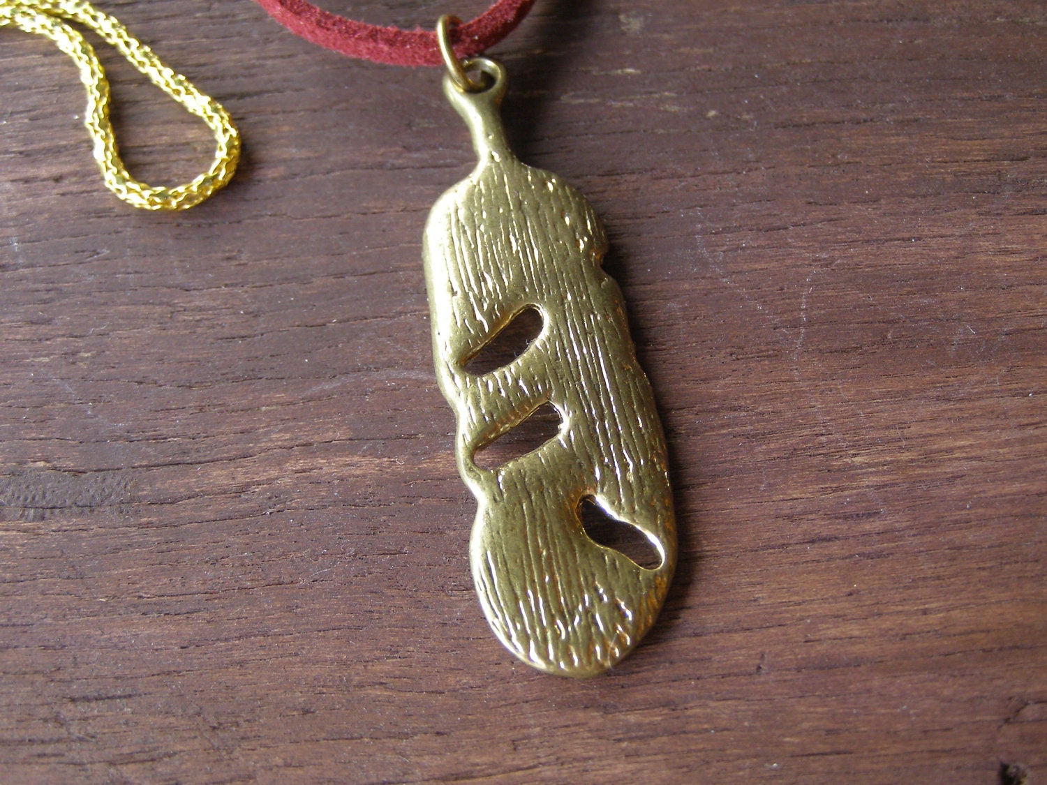 Golden Feather pendant Necklace, up cycled vintage jewelry, tribal necklace, gold and burgundy necklace