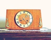 Mid century wood Clock, Retro brown and gold gong clock, Made men, Made In USSR , Art Nouveau  Fire display