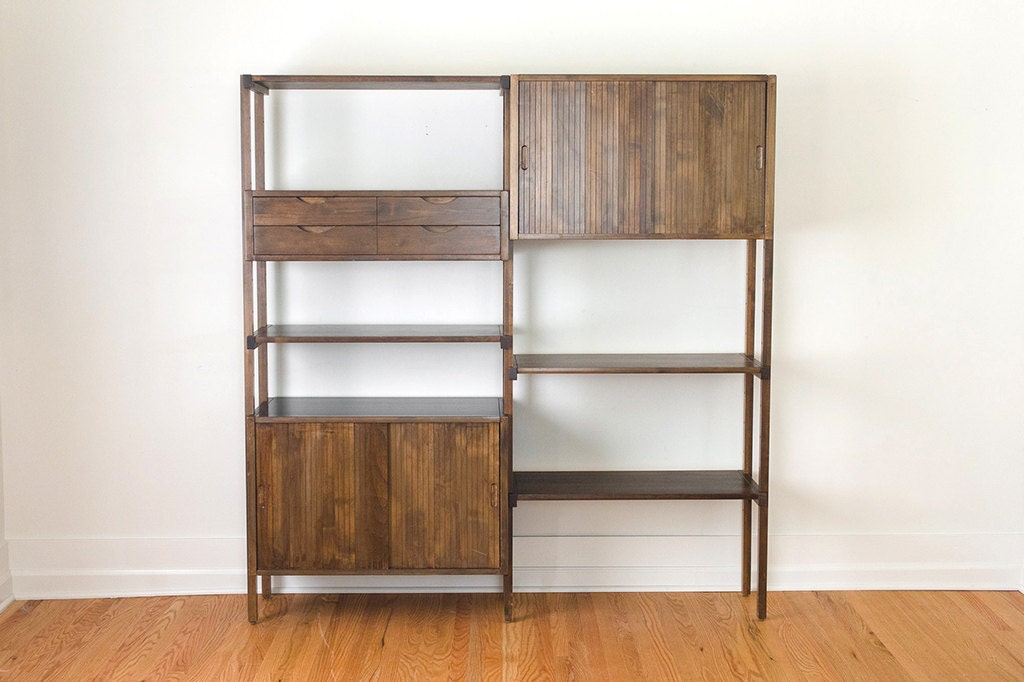 Mid Century Dark Walnut Modular Double Shelving Unit - Kopenhavn
