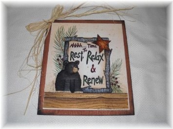 Black Bear Time to Rest Relax Renew  Wooden Lake Lodge Decor Cabin Nature Wall Art Sign