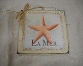 La Mer Starfish Wooden Beach House Wall art Sign shells ocean tropical