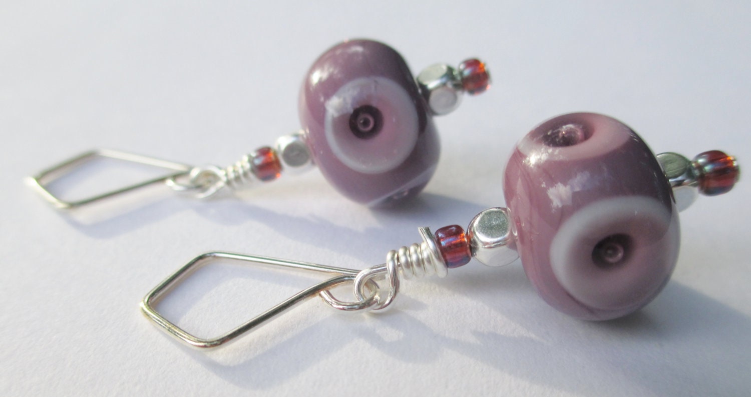Purple Bracelet and Earring Set featuring Handmade Lampwork Beads